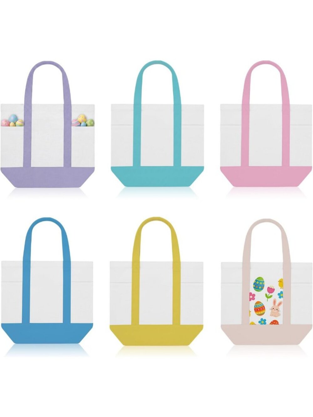 6 Mini Canvas Tote Bags Set - Pastel Colors, 16x14x4, Perfect for Everyday Use